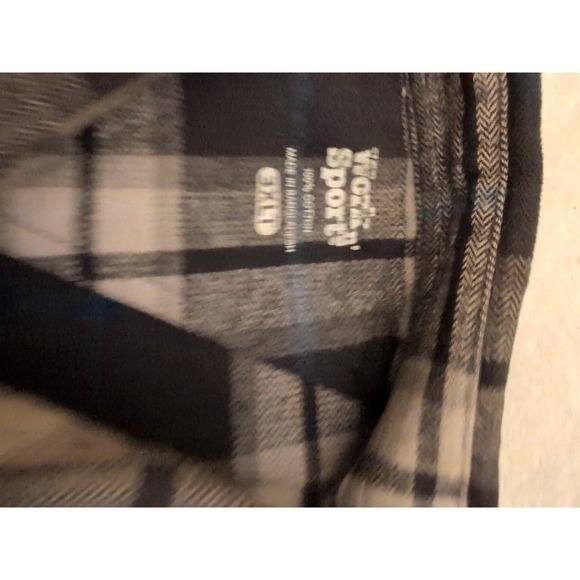 Work N' Sport 3XLT Black White Blue Plaid Long Sleeve Flannel Button Shirt EUC - Picture 7 of 9